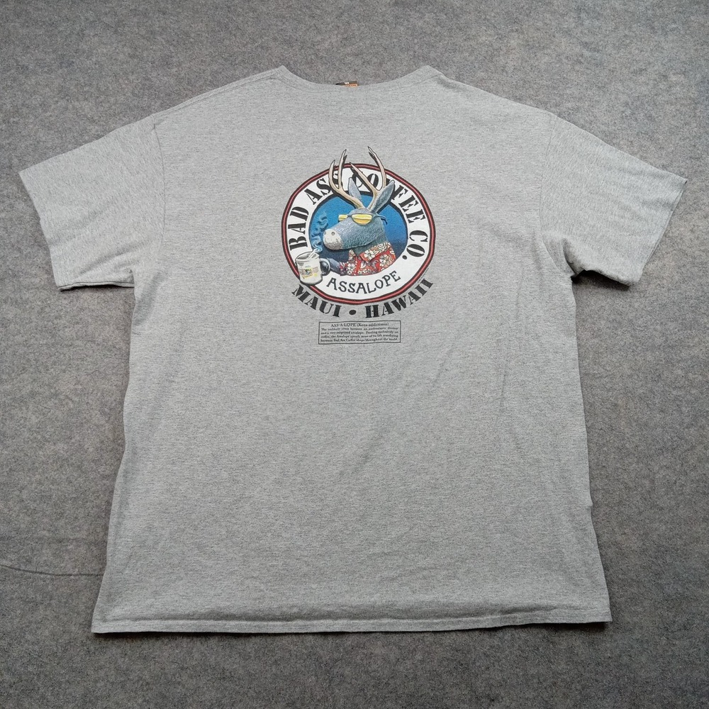 Bad Ass Coffee Shirt Mens 2XL Gray Maui Hawaii Assalope‎ Funny Graphic Tee